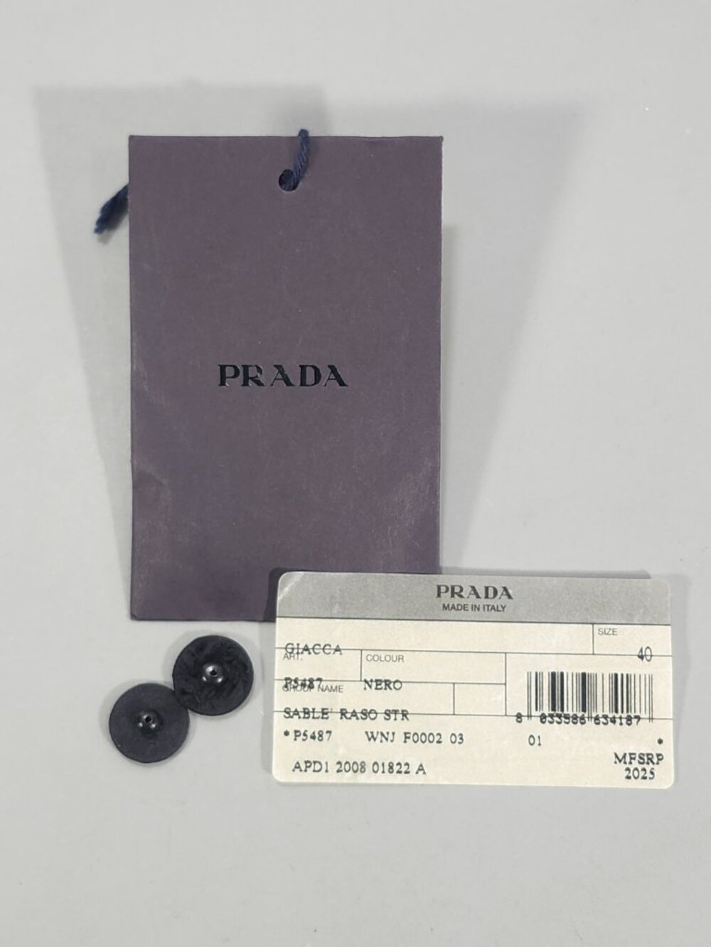 Replacement Spare Buttons for Prada Giacca Coat Black Satin Sable Raso STR Pair